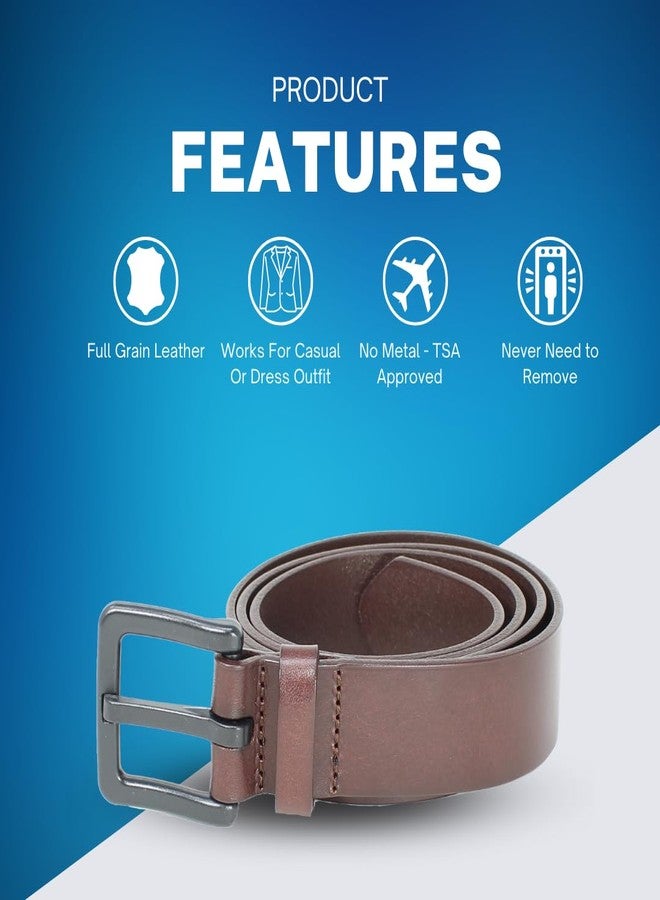 BC Belts حزام من الجلد الطبيعي الكامل الحبيبات من بي سي بيلتس - مضاد للحساسية، خالٍ من النيكل، ومعتمد من إدارة أمن النقل الأمريكية (بني داكن - صغير) - Image 2